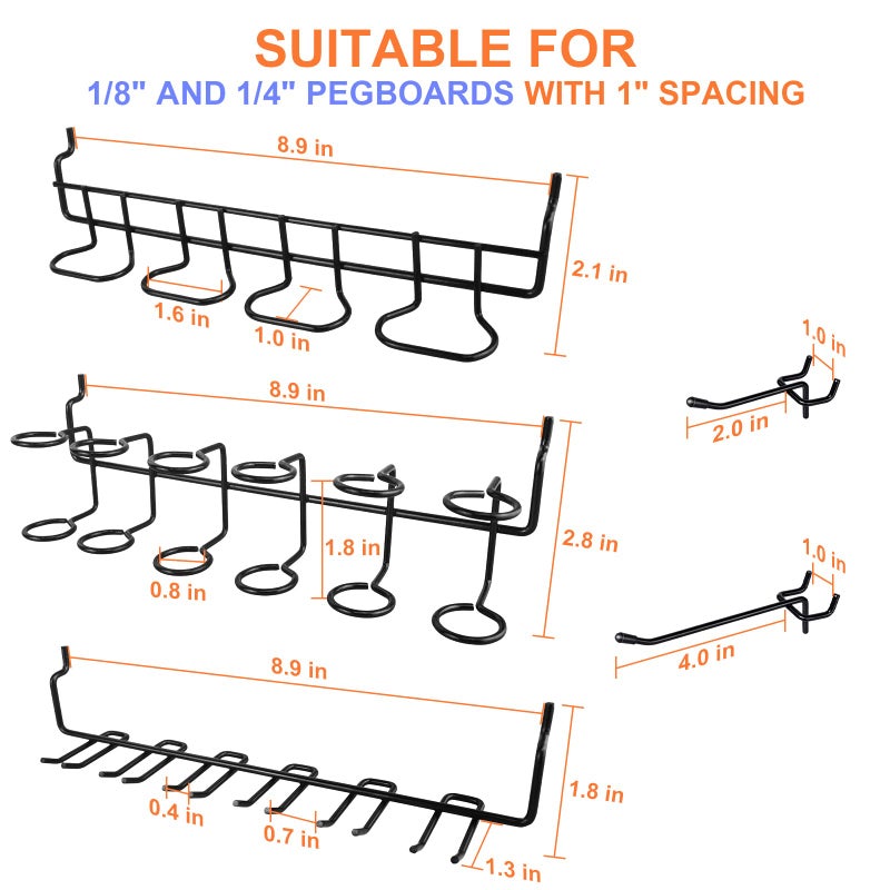 G.CORE 16 Pack Pegboard Utility Hooks, Peg Board Holders & Rack for Screwdriver Piler Multi Tool Accessories, Fit 1/4"" & 1/8"" Pegboards, Wall Organizers and Storage for Craft Room, Garage, Workbench, Office - Image 4